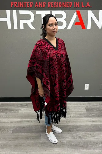 Miniatura 2 de ShirtBANC Poncho de serape mexicano, capa azteca, calendario quetzalcoatl fabricado en México