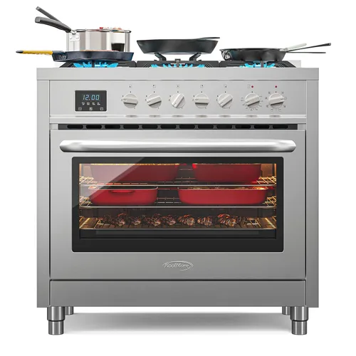 Miniatura 11 de KoolMore Estufa profesional de gas de 30 pulgadas con superficie de cocción de 5 quemadores, horno de convección rápida y temporizador digital