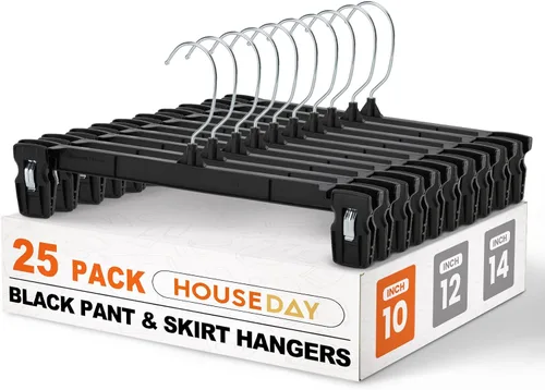 Miniatura 13 de HOUSE DAY Perchas para pantalones y faldas - Juego de 10 perchas para pantalones con clips grandes antideslizantes - Perchero para armario