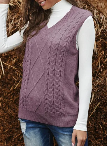 Miniatura 3 de EVALESS Chaleco de gran tamaño para mujer, cuello en V, sin mangas, unicolor, holgado, sin botones ni cierre, suéter