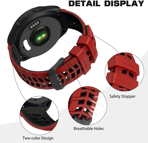 Miniatura 4 de ISABAKE Compatible con Garmin Vivoactive 4/Venu 2/Forerunner 255 265 Bandas, correa de silicona deportiva para Samsung Galaxy Watch 3 1.772 Rojo