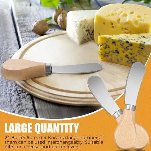 Miniatura 7 de 24 cuchillos esparcidores de queso pequeño de 4.7 pulgadas, esparcidor de mantequilla de acero inoxidable con mango de madera, mini cuchillos