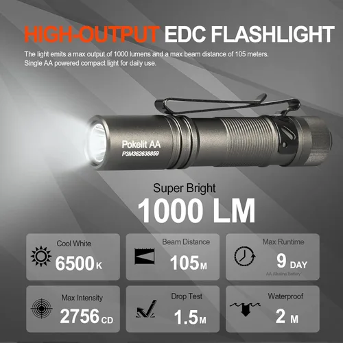 Miniatura 2 de ACEBEAM Pokelit AA Mini linterna recargable con clip, linterna EDC de bolsillo de 1000 lúmenes altos, linterna pequeña súper brillante, linterna LED