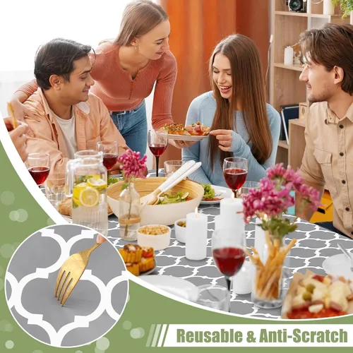 Miniatura 6 de Smiry Mantel cuadrado para mesa de pícnic, manteles de camping impermeables elásticos ajustables, protector de mantel de vinilo con respaldo de Gris