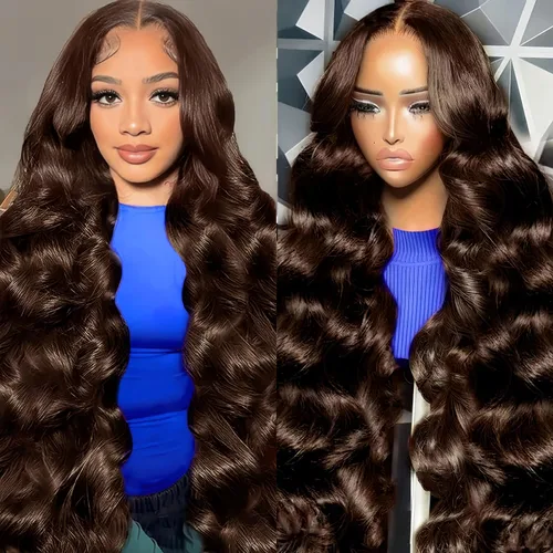 Chocolate Brown Human Hair Wig 13X4 Body Wave Lace Front Wigs Human Hair Pre Plucked 200 Density HD Frontal Wig Colored Brown Glueless Wigs 18 Inch
