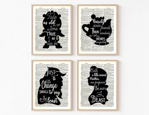 Beauty and the Beast - Cogsworth Decor - 4 piece set - Belle Quote - Dictionary Art Print Quotes and Sayings Print - UNFRAMED 8 X 10 inches