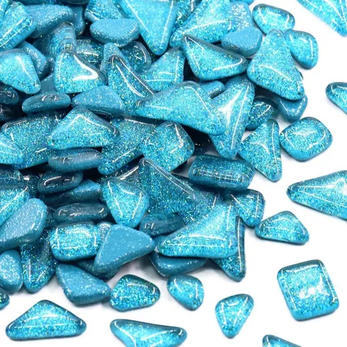 Miniatura 9 de Azulejos de mosaico, azulejos de vidrio, piezas de vidrio de mosaico de cristal brillante, surtido de azulejos cuadrados y triangulares de cristal