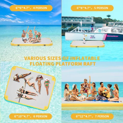 Miniatura 5 de Muelle flotante inflable, balsa inflable de plataforma de agua de 5 pies/6 pies/8 pies/10 pies/12 pies con bomba de aire y bolsa de almacenamiento