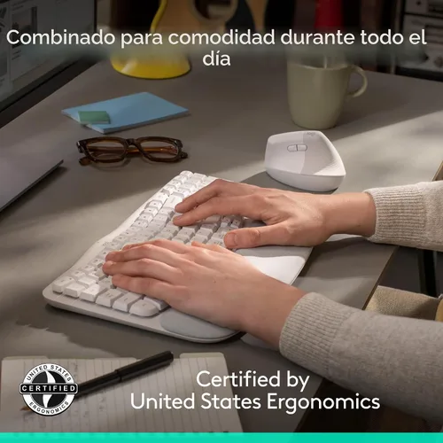 Miniatura 3 de Logitech Wave Keys & Lift Vertical Mouse - Combo de teclado y mouse inalámbrico ergonómico - con reposo de palma acolchado, Easy-Switch, Bluetooth