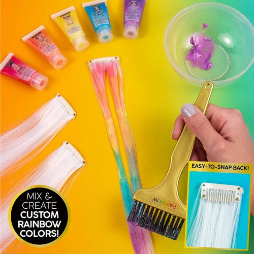 Miniatura 4 de Rainbow High Horizon Group USA, incluye 5 vibrantes geles de coloración para el cabello, 3 extensiones con clip para menos desorden, tazón de mezcla