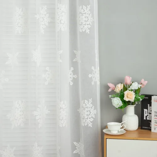 Miniatura 16 de VOGOL - Cortinas con ojales bordadas con patrón floral elegante de lino sintético, 2 paneles, 60% opacas con aislamiento térmico, cortinas pesadas