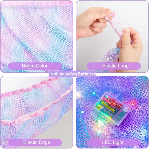Miniatura 5 de Unicorn Castle Hamaca de red para animales de peluche, almacenamiento de juguetes con luz LED, organizador de juguetes de felpa para colgar