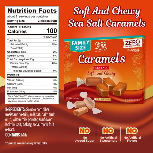 Miniatura 2 de ChocZero Caramelos Sin Azúcar - Dulces de Caramelo Keto - Totalmente Naturales, Dulces Clásicos - Bocadillo Bajo en Carbohidratos (Caja de 9oz)