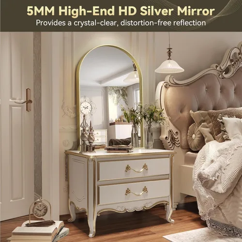 Miniatura 5 de Brightify Espejo arqueado, espejo de pared arqueado, espejo de arco dorado de 24 x 40 pulgadas, espejo de baño dorado con marco de metal, espejo