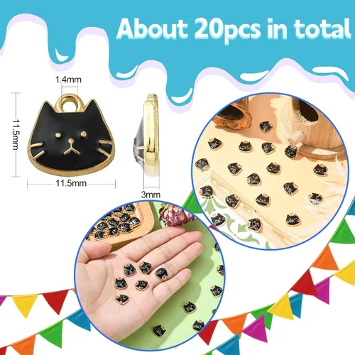 Miniatura 2 de KitBeads 20 dijes esmaltados de gato negro mini cabeza de animal gatito mascota encanto para hacer joyas, pulseras collar a granel