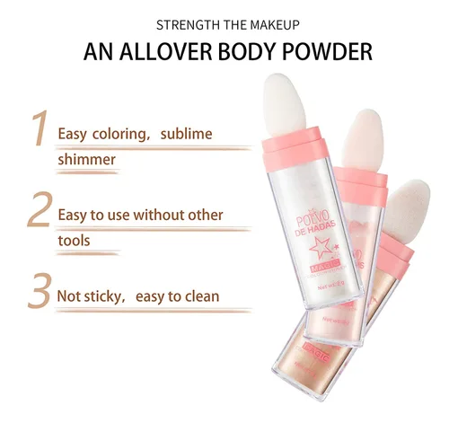 Miniatura 3 de Hightlighter Stick Puff Fairy Highlight Powder Glitter Loose Brush Contorno Shimming for Eyes, Face Body Tiktok Makeup (#01 Blanco), 0.31 onzas
