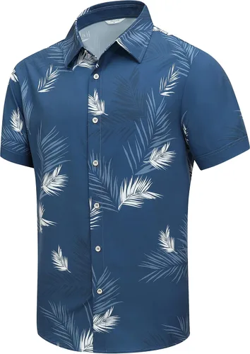 Miniatura 44 de SheLucki - Camisa hawaiana para hombre, unisex, de manga corta, con botones, para la playa y el verano, ropa casual estampada con sombra de palmas