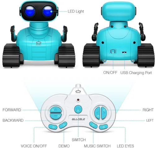 Miniatura 5 de ALLCELE - Robot juguete, robots RC recargables para niños, juguete con control remoto, tiene música y ojos LED, regalo para niños a partir de 3 años