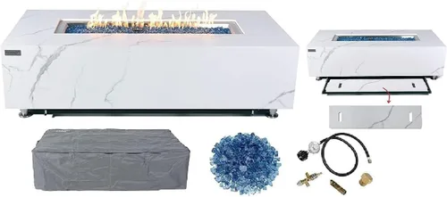 Miniatura 87 de Elementi+ Mesa de Fuego de Gas Colorado de Hormigón Fundido de 56" Rectangular, Hoguera al Aire Libre con Ignición Electrónica Incluye Cubierta