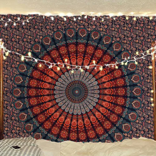 Miniatura 24 de Tapiz hippie indio bohemio psicodélico dorado azul pavo real mandala colgante en la pared (negro blanco, Queen (84 x 90 pulgadas) (84.6 x 90.6 in)