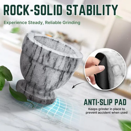 Miniatura 4 de Flexzion Juego de mortero y mortero, blanco – Molcajete de granito pesado sólido de 4 pulgadas molcajete trituradora de piedra para guacamole