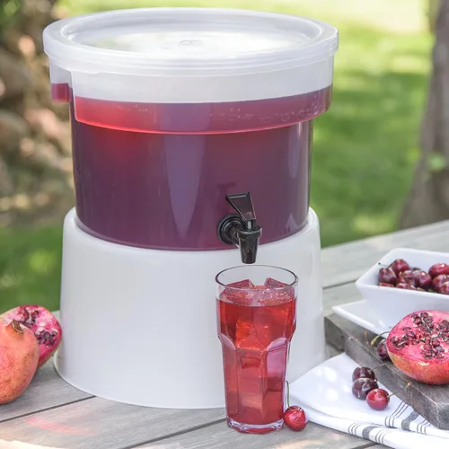 Miniatura 5 de Carlisle FoodService Products Dispensador redondo de bebidas Dispensador de bebidas con espita para catering, plástico, 3 galones, transparente