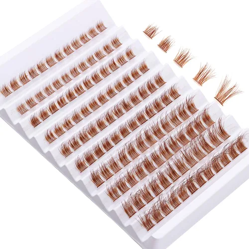 Miniatura 4 de Extensiones de pestañas postizas en racimo de color marrón, 140 unidades, aspecto natural, rizo D, pestañas de ojo de gato, extensiones de pestañas