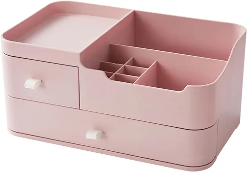 Miniatura 9 de Escritorio de maquillaje organizador de cosméticos con cajones para cepillos, sombra de ojos, lociones, lápiz labial y esmalte de uñas, ideal