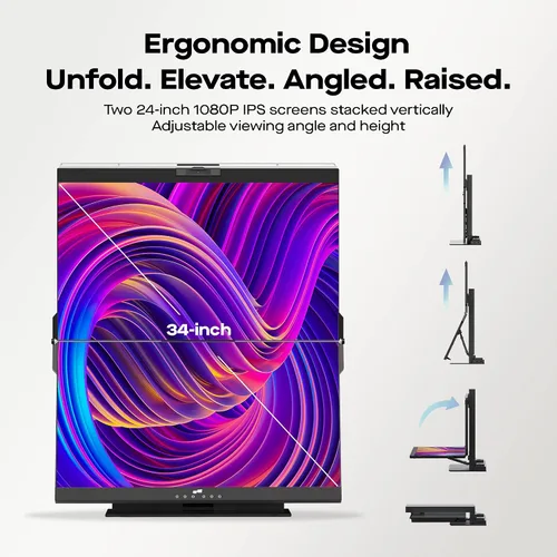 Miniatura 2 de Geminos - Monitores de computadora apilados duales de 24 pulgadas con cámara web y altavoces de 1080P, carga USB-C de 65 W, monitor de escritorio