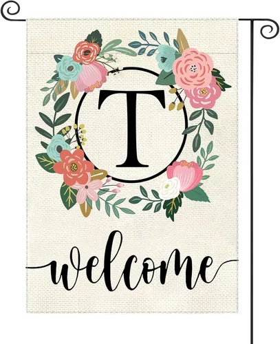 Miniatura 23 de Bandera de jardín con letra monograma, floral, 12 x 18 pulgadas, doble cara para exterior, pequeña de arpillera, familia, apellido, bandera inicial