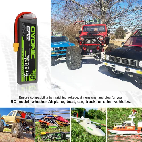 Miniatura 5 de OVONIC Lipo Batería 2S 5200mAh 7.4V 80C Batería con enchufe XT60 Funda suave para vehículos RC 1/8 1/10 Car Slash RC Buggy Truggy Airplane UAV Drone