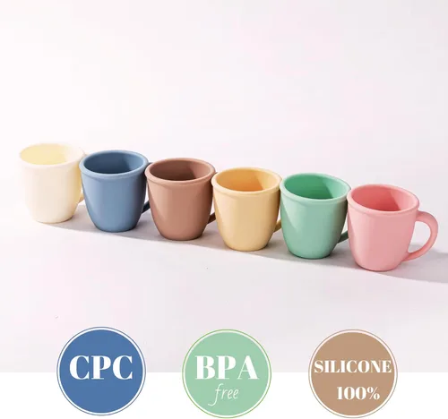 Miniatura 3 de Taza de entrenamiento de silicona para bebés y niños, taza de aprendizaje para niños pequeños con asas, taza abierta para bebés de 6 meses y 4 Azul
