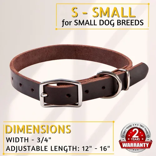 Miniatura 3 de ADITYNA Collar de cuero para perros pequeños, clásico, suave, fuerte, resistente, hecho a mano, cuero de grano superior, para caminar, entrenar