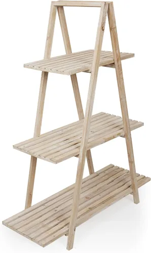 Miniatura 9 de Alpine Corporation MBB168 Estante de almacenamiento triangular de madera moderno de 3 niveles, 50 pulgadas de alto, acabado natural