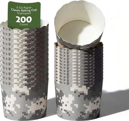 Miniatura 13 de Restaurantware Paquete de 200 moldes de papel para cupcakes de 3.38 onzas, resistentes a la grasa, festoneados para horno, elegantes tazas