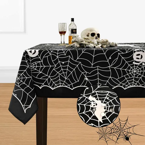 Miniatura 10 de MikiUp Mantel redondo de Halloween, mantel decorativo de tela de araña, impermeable y lavable, para fiestas, cocina, comedor, interiores