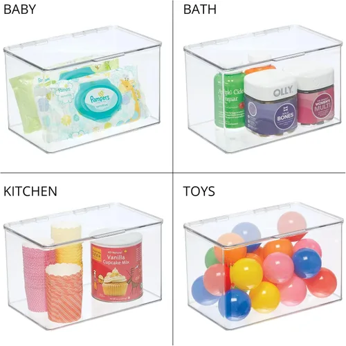 Miniatura 8 de mDesign Juego de 2 cajas de almacenamiento con tapas – Cajas de almacenamiento apilables de plástico para guardería – Práctico juego de cajas