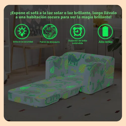 Miniatura 4 de MeMoreCool Silla para niños pequeños – Sofá infantil convertible con diseño de dinosaurio brillante desplegable 1 – 3 años Sofá de espuma suave