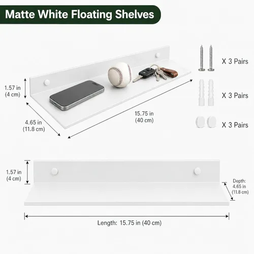 Miniatura 3 de Z metnal Estantes de pared blancos, estante flotante pequeño de esquina para baño, exhibición de decoración de metal delgado, estantes largos