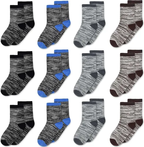 Calcetines para niños, 12 pares de calcetines deportivos para niños pequeños y niñas (1 a 14 años), juego de calcetines atléticos de media