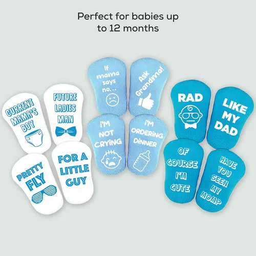 Miniatura 5 de First Landings Juego de regalo de calcetines para bebé 6 pares de calcetines para bebés con citas adorables embalaje listo para regalo color azul