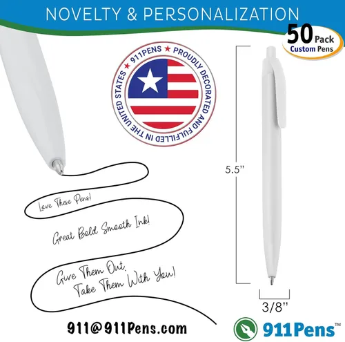Miniatura 3 de (50 bolígrafos blancos) impresos en Estados Unidos, bolígrafo de tinta de escritura personalizado, impreso con tu logotipo y texto