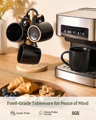 Miniatura 2 de famiware Mercury - Tazas de café de 13 onzas, juego de 4 tazas de café con asa, tazas para café con leche, té caliente, capuchino, moca, cacao, negro