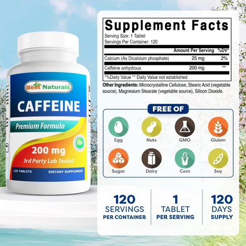 Miniatura 2 de Best Naturals Píldoras de cafeína de 200 mg, 120