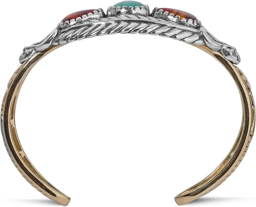 Miniatura 4 de American West - Brazalete de plata de ley y latón con piedras preciosas de ámbar y turquesa, talla S, M o L