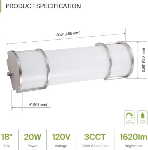 Miniatura 3 de ASD Lámpara LED de montaje empotrado de 18 pulgadas, interruptor de 20 W, 120 V, 1650 lúmenes, 3000 K/4000 K/5000 K, regulable, no parpadea, Energy