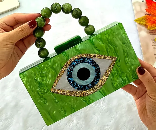 Miniatura 5 de Evil Eye Clutch Purse Acrylic Clutch Marble Evening Handbag for Women with Pearl Handle