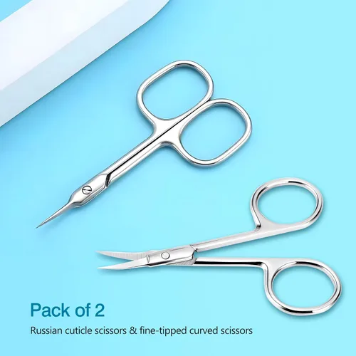 Miniatura 7 de Paquete de 2 tijeras para cutículas y tijeras de aseo extrafinas para manicura y pedicura, hoja curvada precisa punta puntiaguda kit de aseo