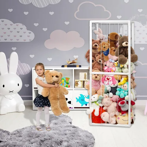 Miniatura 6 de Almacenamiento de animales de peluche, organizador de almacenamiento de zoológico de juguetes para niños con banda elástica, tubo de PVC grueso