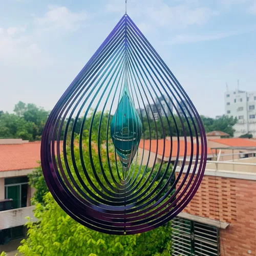 Miniatura 3 de Molinillo de viento para jardín, decoración de interiores y exteriores, decoración colgante de metal 3D, forma de gotas de agua, esculturas de Gotas